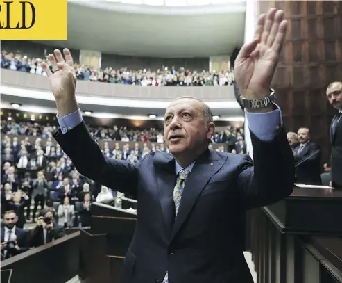  ?? PRESIDENTI­AL PRESS SERVICE VIA AP / POOL ?? Turkey’s president Recep Tayyip Erdogan accused Saudi Arabia of a “savage murder” in a powerful indictment Tuesday. “To cover up such a savagery would hurt the human conscience,” he said.