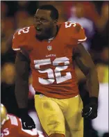  ?? NHAT V. MEYER — STAFF PHOTOGRAPH­ER ?? Linebacker Patrick Willis was a five-time All-Pro after being drafted 11th overall by the 49ers in 2007.