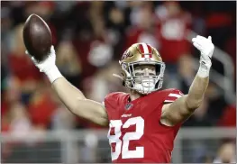  ?? KARL MONDON — BAY AREA NEWS GROUP ?? The San Francisco 49ers' Ross Dwelley originally joined San Francisco as an undrafted free agent in 2018. He has 43 catches for 506 yards and five TDs in 72 games.
