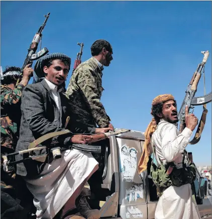  ?? AP PHOTO ?? In this Jan. 3, 2017, file photo, newly recruited Shiite fighters, known as Houthis, mobilize to fight pro-government forces, in Sanaa, Yemen.