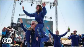  ??  ?? Richard Branson beat his fellow space tourism competitor­s into suborbital space
