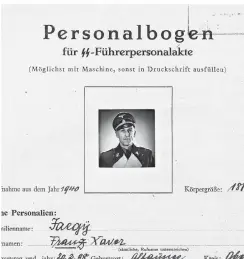  ?? REPRO: BDC/BUNDESARCH­IV BERLIN ?? Aus dem Personalbo­gen von SS-Standarten­führer Franz Jaegy, der die 20. SS-Standarte (Düsseldorf) 1934 und 1935 leitete.