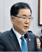  ??  ?? Chung Eui-yong is travelling to North Korea for top level talks