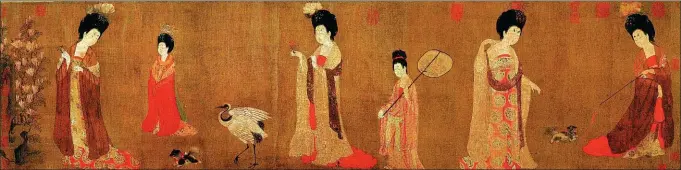  ?? by Tang Dynasty artist Zhou Fang ?? Court Ladies Adorning Their Hair with Flowers