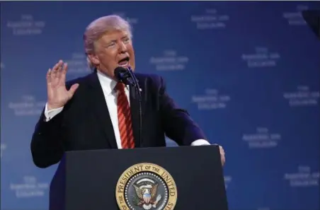  ?? ALEX BRANDON — THE ASSOCIATED PRESS ?? President Donald Trump speaks at the National Convention of the American Legion, Wednesday in Reno, Nev.