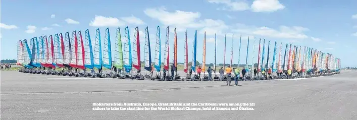  ?? ?? Blokarters from Australia, Europe, Great Britain and the Caribbean were among the 121 sailors to take the start line for the World Blokart Champs, held at Sanson and O¯ hakea.