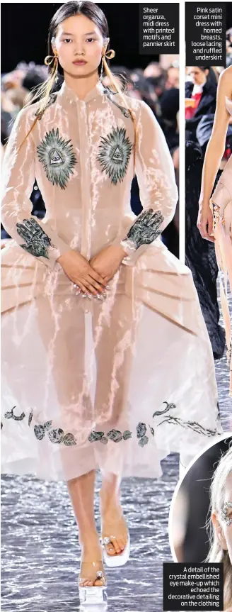  ?? ?? Sheer organza, midi dress with printed motifs and pannier skirt