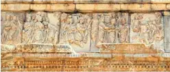  ?? ?? A picture shows a view of a carved frieze at the ancient Roman city of Leptis Magna near the coastal Libyan city of Al-Khums, 120Km east of the capital.