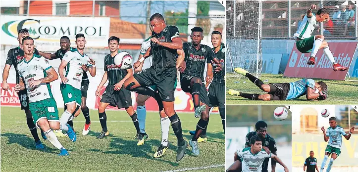  ?? FOTOS: EL HERALDO ?? (1) Ovidio Lanza, en faceta defensiva, despeja un balón en el área de su equipo, mientras un mar de miradas se centran en la pelota. (2) El portero Woodrow West se queda con la pelota ante la presión del delantero Diego Reyes. (3) Dabirson Castillo y Aldo Fajardo disputan la pelota en las alturas. (4) El escualo Kervin Arriaga, que se despidió del Escualo para irse a Letonia, despeja un balón de cabeza.