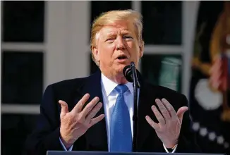  ?? CHIP SOMODEVILL­A / GETTY IMAGES ?? President Donald Trump speaks on border security Friday at a Rose Garden event at the White House in Washington. He declared a national emergency to free up funds for a border wall.