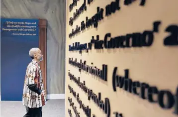  ?? JONATHON GRUENKE/DAILY PRESS 2019 ?? Jerome Jones explores the Fort Monroe Visitor and Education Center during a commemorat­ive ceremony on African landings. Officials observed the arrival of enslaved Africans 400 years ago to what is now Virginia.
