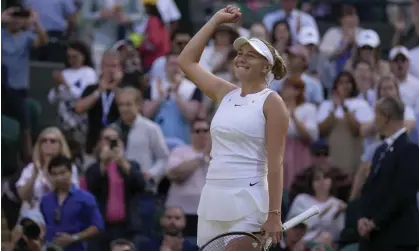  ?? Photograph: Alastair Grant/AP ?? Amanda Anisimova celebrates her straight-sets victory over France's Harmony Tan in the fourth round at Wimbledon.