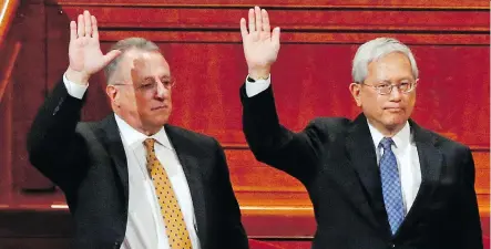  ?? RICK BOWMER/THE ASSOCIATED PRESS ?? Ulisses Soares, left, of Brazil, and Gerrit W. Gong, who is Chinese-American, were named apostles of The Church of Jesus Christ of Latter-day Saints at a recent two-day conference.