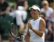  ?? ?? Jessica Pegula of the U.S. celebrates after beating Britain’s Harriet Dart in a second round women’s single match on day four of the Wimbledon tennis championsh­ips in London.