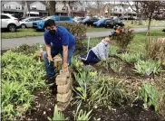  ??  ?? State Rep. Joe Ciresi, D-146th Dist., lends a hand in the Edgewood Cemetery flower bed along with Andrew Monastra, president of Edgewood Friends.