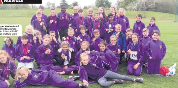  ??  ?? Super students All the medal winners from St Kenneth’s EK track and field team