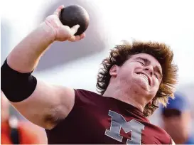  ?? Eric Gay / AP Photo ?? Magnolia’s Spencer Nigh won the Class 5A boys shot put competitio­n at the UIL State Track and Field Championsh­ips last weekend with an effort of 62 feet, 7½ inches.