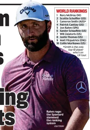  ?? USA TODAY ?? Rahm rage: the Spaniard slammed the ranking system