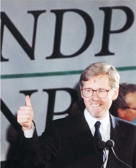  ?? TIM CLARK/THE CANADIAN PRESS FILES ?? If the NDP becomes the next Ontario government, investors will have a template from NDP premier Bob Rae’s reign from 1990-95, which means a weakening path for the Canadian dollar and widening bond yield spreads for the province, writes David Rosenberg.