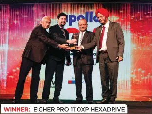  ??  ?? WINNER: EICHER PRO 1110XP HEXADRIVE (L to R) Shyam Maller, Senior Vice President, VE Commercial Vehicles, Marzban Jasoomani, Publisher, Nex0 Gen Publishing, Vinod Aggarwal, Managing Director & CEO, VE Commercial Vehicles, and Rajinder Singh Sachdeva,...