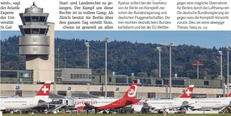  ?? PHOTOGEARC­H ?? Sollte Air Berlin den Flugbetrie­b einstellen, würden auch auf dem Flughafen Zürich Start- und Landerecht­e frei.
