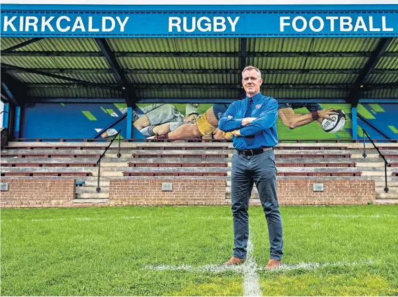  ?? Picture: Steve Brown. ?? Kirkcaldy Rugby Club president Dr Graeme Hannah at the stand where broken glass and rubbish have been left.