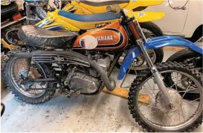  ??  ?? Below: Project number two is Gareth’s 1971 Yamaha DT360 RT1, secured for £850, complete with AMA numberboar­d stickers on the tank