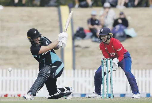  ?? GETTY IMAGES ?? Sophie Devine swings across the line and falls lbw for the White Ferns in their T20 loss to England in Nelson.