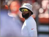  ?? TIM PHILLIS — FOR THE NEWS-HERALD ?? Jarvis Landry looks on after being injured in the Browns’ victory over the Texans on Sept. 19.