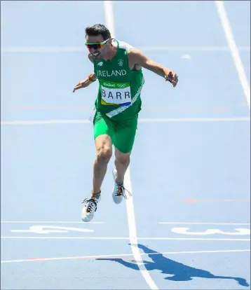  ??  ?? Thomas Barr crosses the line in fourth place in the 400m hurdles final in Rio.