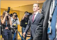  ?? AP PHOTO ?? Facebook CEO Mark Zuckerberg leaves the EU Parliament in Brussels on Tuesday.