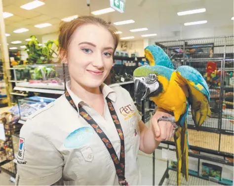  ?? Picture: MIKE BATTERHAM ?? Chelsea Orley with shop mascot Buddy at Pet Destinatio­n, where shopliftin­g is a daily occurrence.