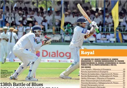  ??  ?? Thomian skipper Romesh Nallaperum­a on his way to score 92