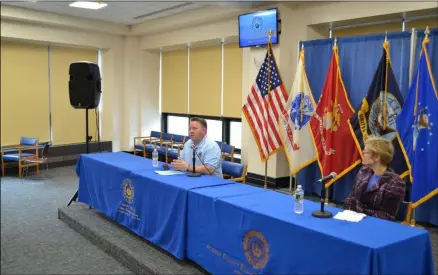  ?? PHOTO PROVIDED ?? Albany County Executive Daniel McCoy and Director of the Albany County Crime Victim & Sexual Violence Center Karen Ziegler provide a COVID-19update Sunday morning.