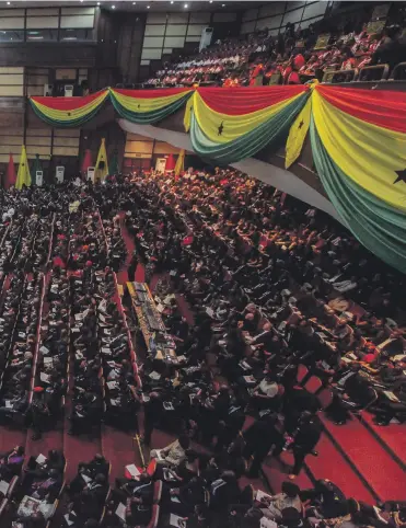  ?? EPA; AP; AFP ?? Above, the state funeral of former UN secretary general Kofi Annan at the Accra Internatio­nal Conference centre on Thursday. Left, UN Secretary General Antonio Guterres pays his respects. Right, Mourners arrive