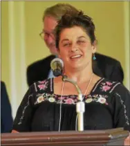  ?? PETE BANNAN — DIGITAL FIRST MEDIA ?? Award winner Angie Frame speaks about her business, Grandma Zook’s Bakery and Produce in West Vincent during the Chester and Delaware County SCORE chapter’s luncheon Thursday at Concord Country Club.