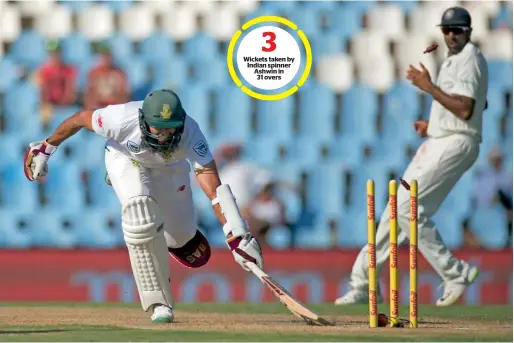  ?? Reuters ?? South Africa’s Hashim Amla looked in total control of his innings and struck 14 fours in his 82 before being run out on the first day of the second Test. —