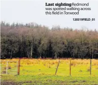  ?? 120319FIEL­D_01 ?? Last sightingRe­dmond was spotted walking across this field in Torwood