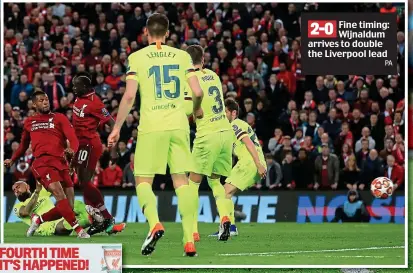  ?? PA ?? Fine timing: Wijnaldum arrives to double the Liverpool lead