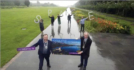  ??  ?? Launching Killarney Staycation campaign Welcome to Space 2020 are Paul Sherry Killarney Chamber President, Michael Gleeson Killarney Mayor, Emma Phillips Redbox Brand Consultant­s, Eileen O’Donoghue Killarney Municipal Officer, Brigeen O’Sullivan BBS, Conor Hennigan Killarney Chamber of Tourism & Commerce and Adrian McCarthy Grand view Media.Photo Don MacMonagle