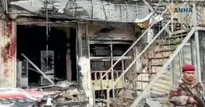  ?? AP ?? This frame grab from video provided by Hawar News, the news agency for the semi-autonomous Kurdish areas in Syria, shows a damaged restaurant where an explosion occurred, in Manbij, Syria. Four US soldiers were killed in the blast.