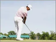  ?? Andy Lyons / Getty Images ?? Billy Horschel plays his shot from the 16th tee during the third round of the Memorial Tournament at Muirfield Village Golf Club on Saturday in Dublin, Ohio.