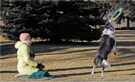  ?? LUIS SÁNCHEZ SATURNO/THE NEW MEXICAN ?? Kathy Clifford of Santa Fe plays fetch Wednesday with her dog, Pip, at Rose Park.