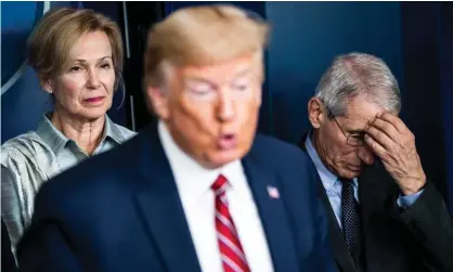  ??  ?? Donald Trump speaking at a coronaviru­s press briefing at the White House, 20 March. Photograph: The Washington Post/Getty Images