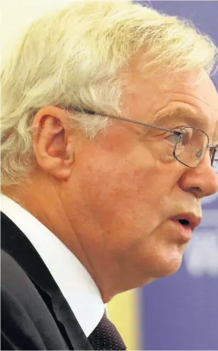  ??  ?? > Brexit Secretary David Davis speaks to the ECR ‘Deal or No Deal’ conference in