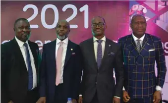  ?? ?? L-R: Company Secretary, Wema Bank Plc, Mr. Johnson Lebile; Deputy Managing Director, Mr. Moruf Oseni; Managing Director/CEO,Mr Ademola Adebise and non Executive Director, Abubakar Lawal at Wema Bank’s 2021 Annual General Meeting held in Lagos .... recently