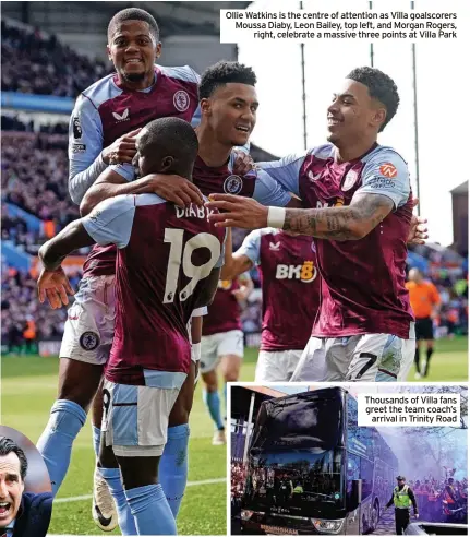  ?? ?? Ollie Watkins is the centre of attention as Villa goalscorer­s Moussa Diaby, Leon Bailey, top left, and Morgan Rogers,
right, celebrate a massive three points at Villa Park