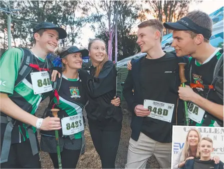  ?? Picture: GLENN HAMPSON ?? Reece Brown, Stacey Brown, Charlotte Brown, Jayden Little and Dylan Brown at the finish of the Kokoda Challenge and, inset, Jayden with his proud mum Nikki Little.