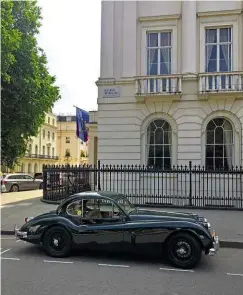  ??  ?? Left and below XK140 looks right at home in Belgrave Square, from where the RAC used to run the nation’s motorsport; classics gather in the Square’s lush inner sanctum.