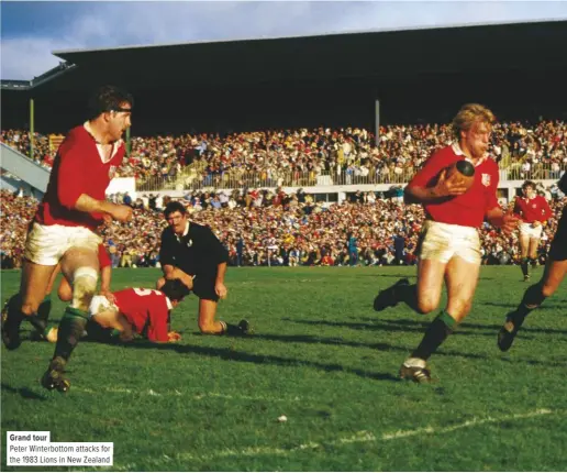  ??  ?? Grand tour
Peter Winterbott­om attacks for the 1983 Lions in New Zealand
